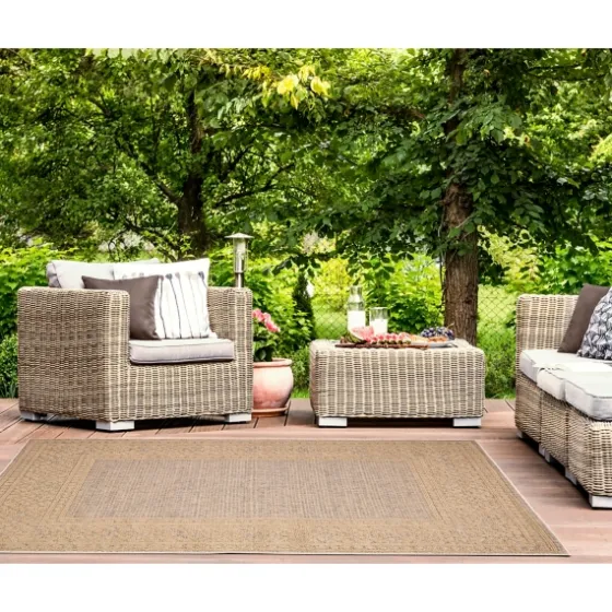 Camel Leopard Border Outdoor Area Rug, 6X9-Kirkland's Home Shop