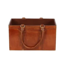Camel Rustic Leather Magazine Rack Basket-Kirkland's Home Clearance