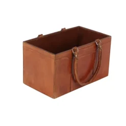Camel Rustic Leather Magazine Rack Basket-Kirkland's Home Clearance