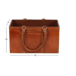 Camel Rustic Leather Magazine Rack Basket-Kirkland's Home Clearance