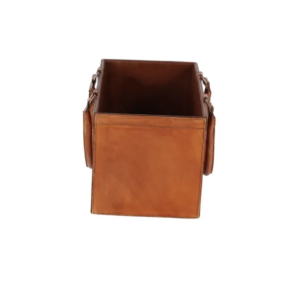 Camel Rustic Leather Magazine Rack Basket-Kirkland's Home Clearance