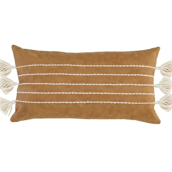 Camel Vegan Leather Tasseled Lumbar Pillow-Kirkland's Home Flash Sale