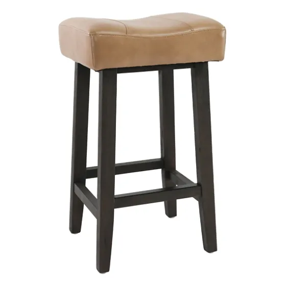 Camel Wood And Leather Backless Stool-Kirkland's Home Cheap