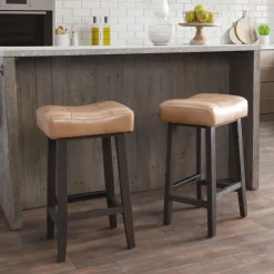 Camel Wood And Leather Backless Stool-Kirkland's Home Cheap