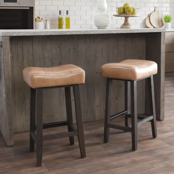 Camel Wood And Leather Backless Stool-Kirkland's Home Cheap