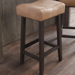 Camel Wood And Leather Backless Stool-Kirkland's Home Cheap