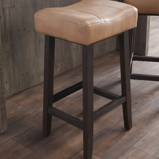 Camel Wood And Leather Backless Stool-Kirkland's Home Cheap