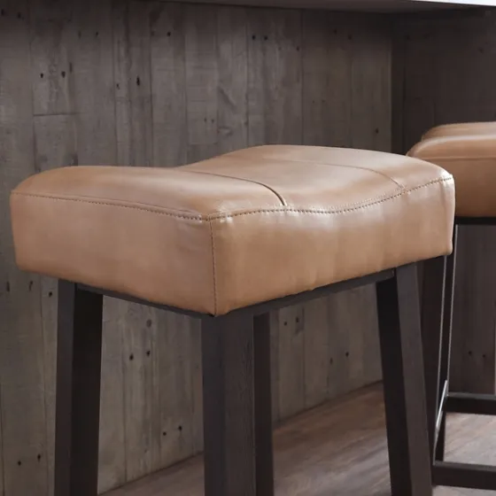 Camel Wood And Leather Backless Stool-Kirkland's Home Cheap
