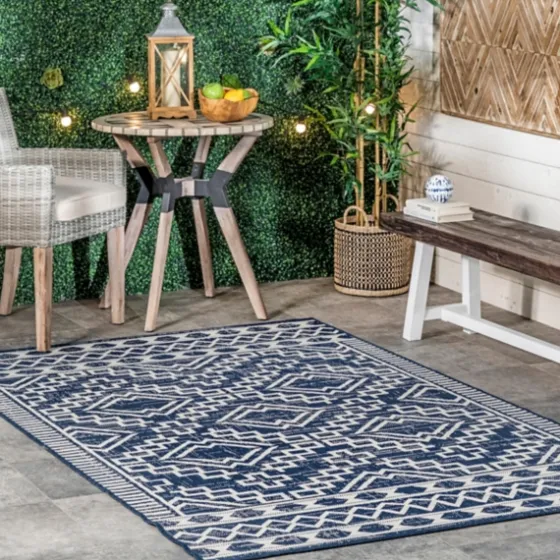 Cammie Blue Moroccan Tribal Outdoor Rug, 5X8-Kirkland's Home New