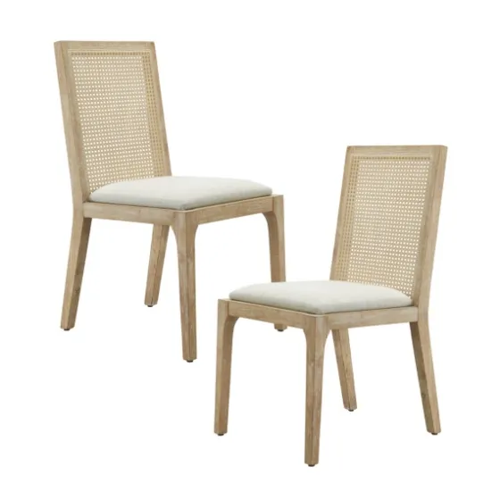 Cane Back Upholstered Wood Dining Chairs, Set Of 2-Kirkland's Home Clearance