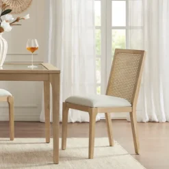 Cane Back Upholstered Wood Dining Chairs, Set Of 2-Kirkland's Home Clearance