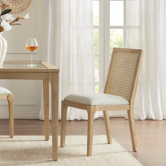 Cane Back Upholstered Wood Dining Chairs, Set Of 2-Kirkland's Home Clearance