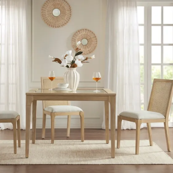 Cane Back Upholstered Wood Dining Chairs, Set Of 2-Kirkland's Home Clearance