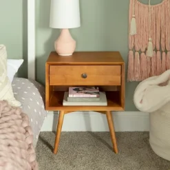 Caramel 1-Drawer Mid Century Nightstand-Kirkland's Home Clearance
