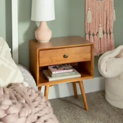 Caramel 1-Drawer Mid Century Nightstand-Kirkland's Home Clearance