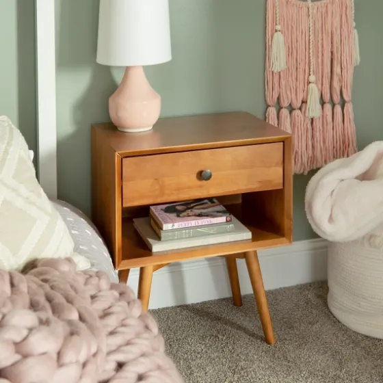 Caramel 1-Drawer Mid Century Nightstand-Kirkland's Home Clearance