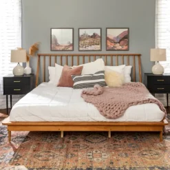 Caramel Mid-Century Modern Platform King Bed Frame-Kirkland's Home Online
