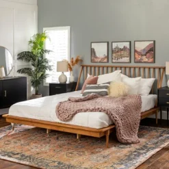 Caramel Mid-Century Modern Platform King Bed Frame-Kirkland's Home Online