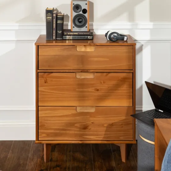 Caramel Mid-Century Modern 3-Drawer Wood Chest-Kirkland's Home Clearance