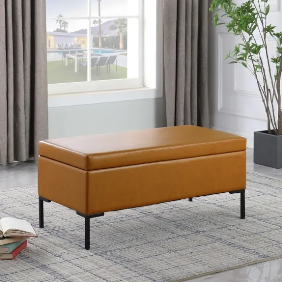 Caramel Vegan Leather Storage Bench-Kirkland's Home Hot