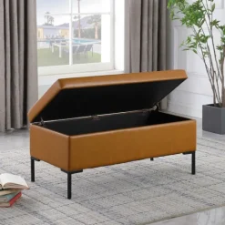 Caramel Vegan Leather Storage Bench-Kirkland's Home Hot