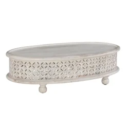 Carved Lattice Wood Oval Coffee Table-Kirkland's Home Online