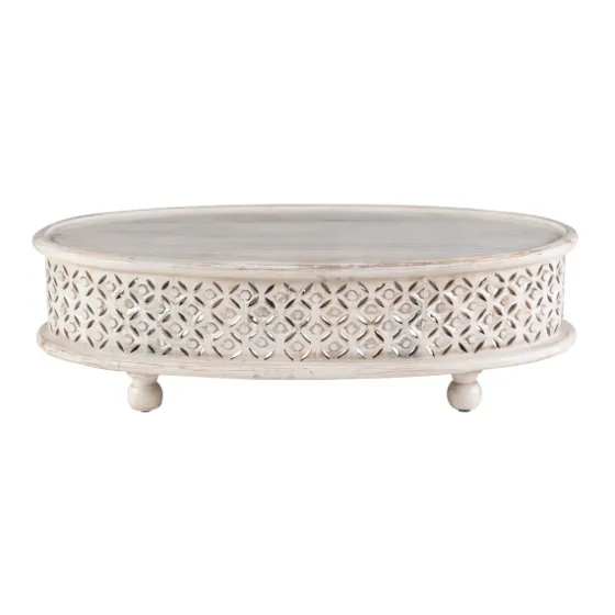 Carved Lattice Wood Oval Coffee Table-Kirkland's Home Online