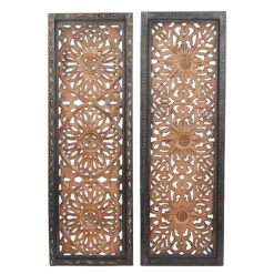 Carved Mahogany 2-Pc. Floral Motif Plaque Set-Kirkland's Home Discount