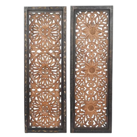 Carved Mahogany 2-Pc. Floral Motif Plaque Set-Kirkland's Home Discount