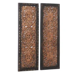 Carved Mahogany 2-Pc. Floral Motif Plaque Set-Kirkland's Home Discount