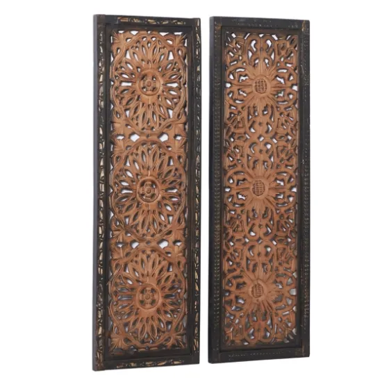 Carved Mahogany 2-Pc. Floral Motif Plaque Set-Kirkland's Home Discount