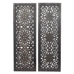 Carved Mahogany 2-Pc. Floral Motif Plaque Set-Kirkland's Home Discount