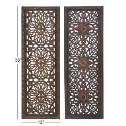 Carved Mahogany 2-Pc. Floral Motif Plaque Set-Kirkland's Home Discount