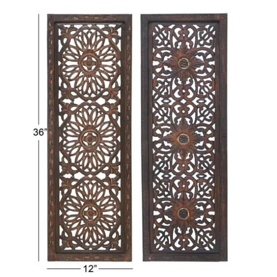 Carved Mahogany 2-Pc. Floral Motif Plaque Set-Kirkland's Home Discount