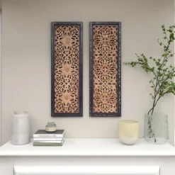 Carved Mahogany 2-Pc. Floral Motif Plaque Set-Kirkland's Home Discount