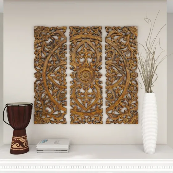 Carved Mahogany 3-Pc. Triptych Wall Panels-Kirkland's Home Best Sale