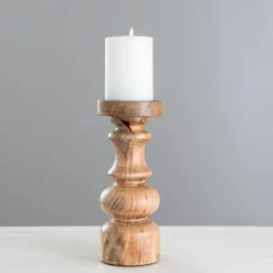 Carved Natural Mango Wood Candle Holder, 10 In.-Kirkland's Home Clearance