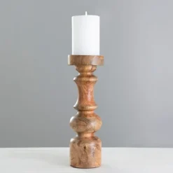Carved Natural Mango Wood Candle Holder, 12 In.-Kirkland's Home Outlet