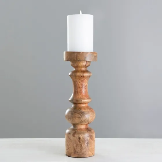 Carved Natural Mango Wood Candle Holder, 12 In.-Kirkland's Home Outlet