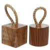 Carved Teak Wood And Rope Door Stoppers, Set Of 2-Kirkland's Home Shop