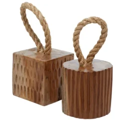 Carved Teak Wood And Rope Door Stoppers, Set Of 2-Kirkland's Home Shop