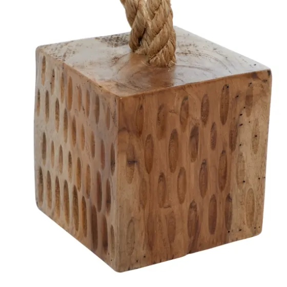 Carved Teak Wood And Rope Door Stoppers, Set Of 2-Kirkland's Home Shop