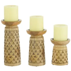 Carved Triangles Wood Candle Holders, Set Of 3-Kirkland's Home Hot