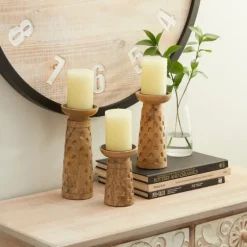 Carved Triangles Wood Candle Holders, Set Of 3-Kirkland's Home Hot