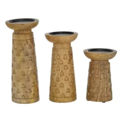 Carved Triangles Wood Candle Holders, Set Of 3-Kirkland's Home Hot