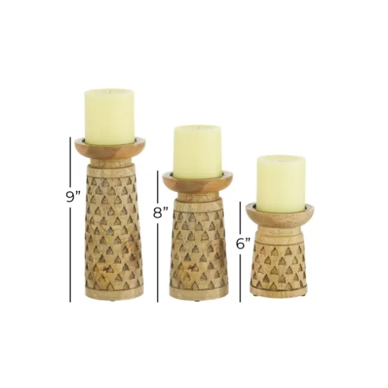 Carved Triangles Wood Candle Holders, Set Of 3-Kirkland's Home Hot