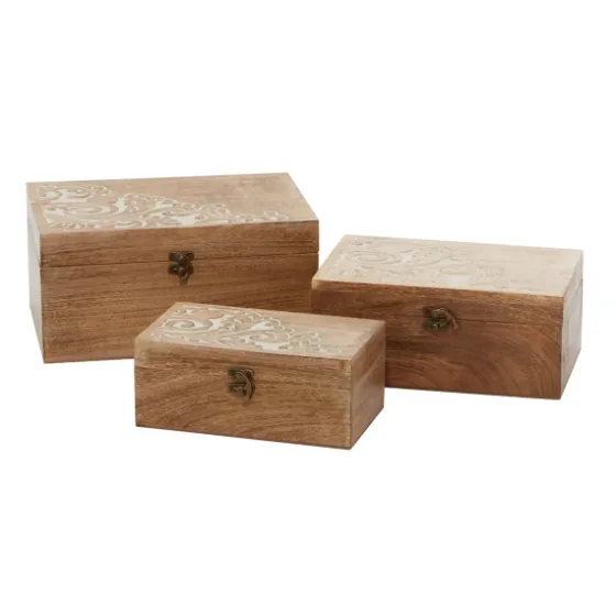 Carved Wood Decorative Boxes, Set Of 3-Kirkland's Home Best Sale