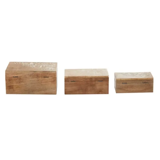 Carved Wood Decorative Boxes, Set Of 3-Kirkland's Home Best Sale