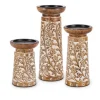 Carved Wood Floral Pillar Candle Holders, Set Of 3-Kirkland's Home New