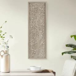 Carved Wood Laurel Branches Panel Wall Plaque-Kirkland's Home Shop